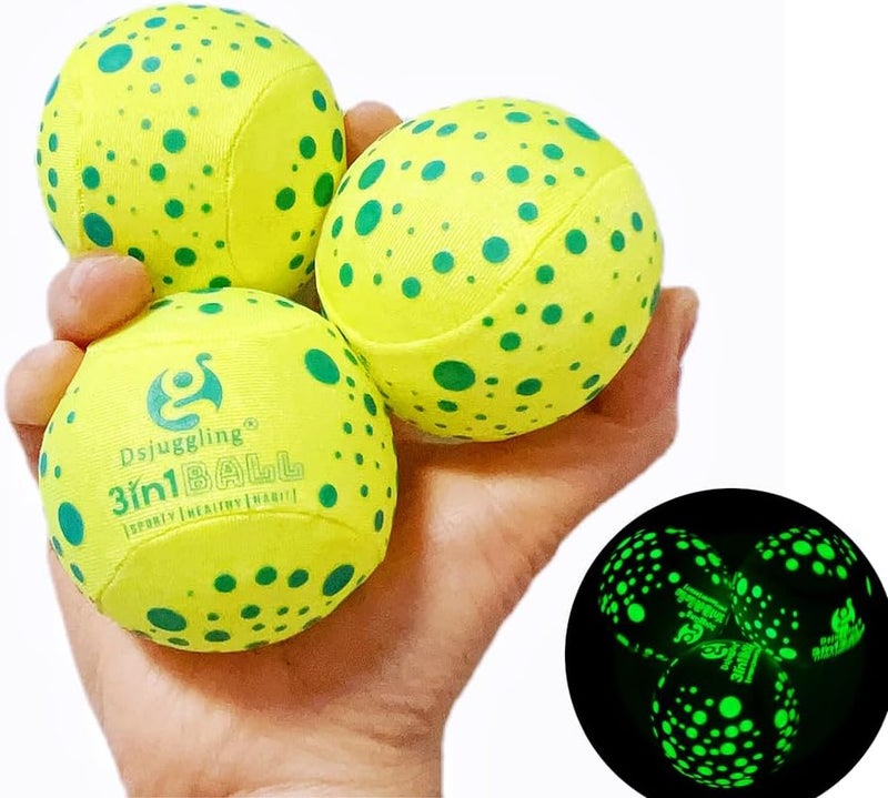 DSJUGGLING Glow in The Dark Juggling Balls, Dawson Juggling Soft UV & Luminous Reactive Juggling Ball Set - Pack of 3 - Image 1